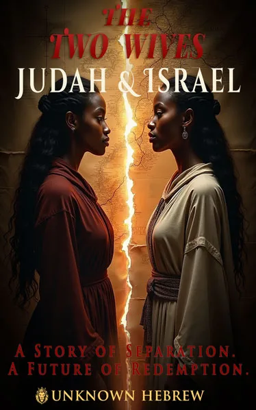Book cover of The Two Wives: Judah & Israel showing two Black women in biblical garments facing each other with a glowing torn map between them.