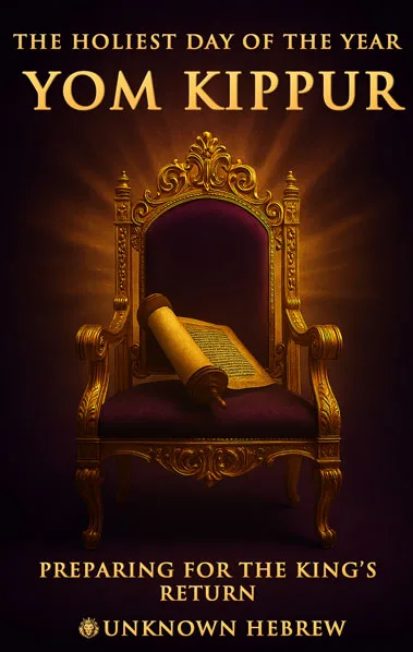 Yom Kippur book cover with a golden throne and scroll.