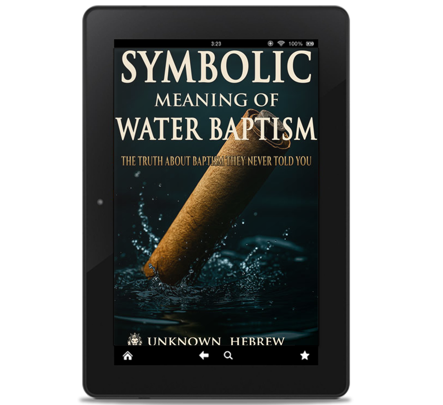 Tablet showing a scroll splashing into water